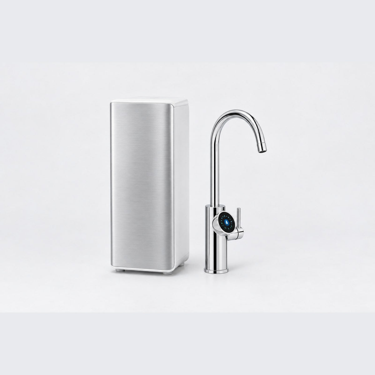 Under-sink 11-plate water ionizer unit with matching chrome smart faucet