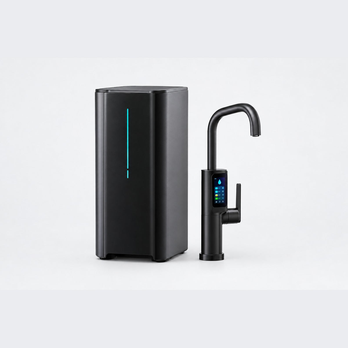 Under-Sink 13 Hydrogen Water Ionizer main unit with matte black touch faucet