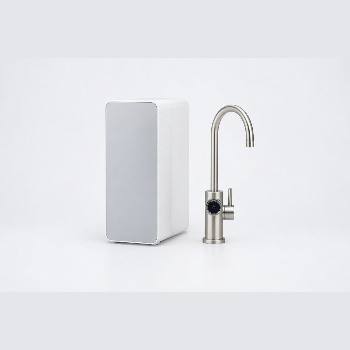 Under-Sink 9 Water Ionizer main unit with brushed nickel smart faucet